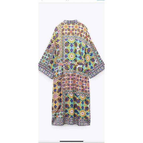 Zara Satin Effect Printed Belted Kimono Robe - Picture 9 of 12